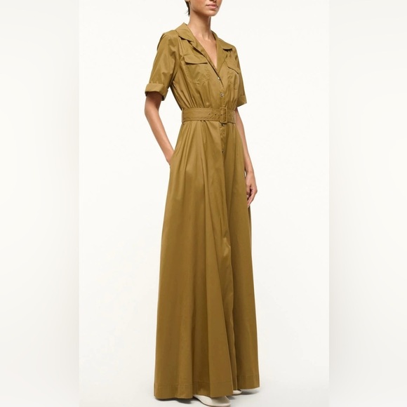 STAUD Millie Dress Green olive caper Maxi Dress with Cuffed Sleeves- size 14 - Picture 4 of 12